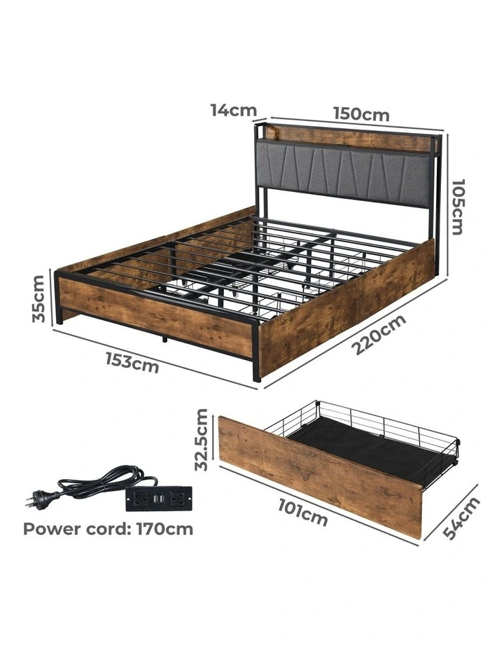 Queen Bed Frame With Drawers in Brown image 3