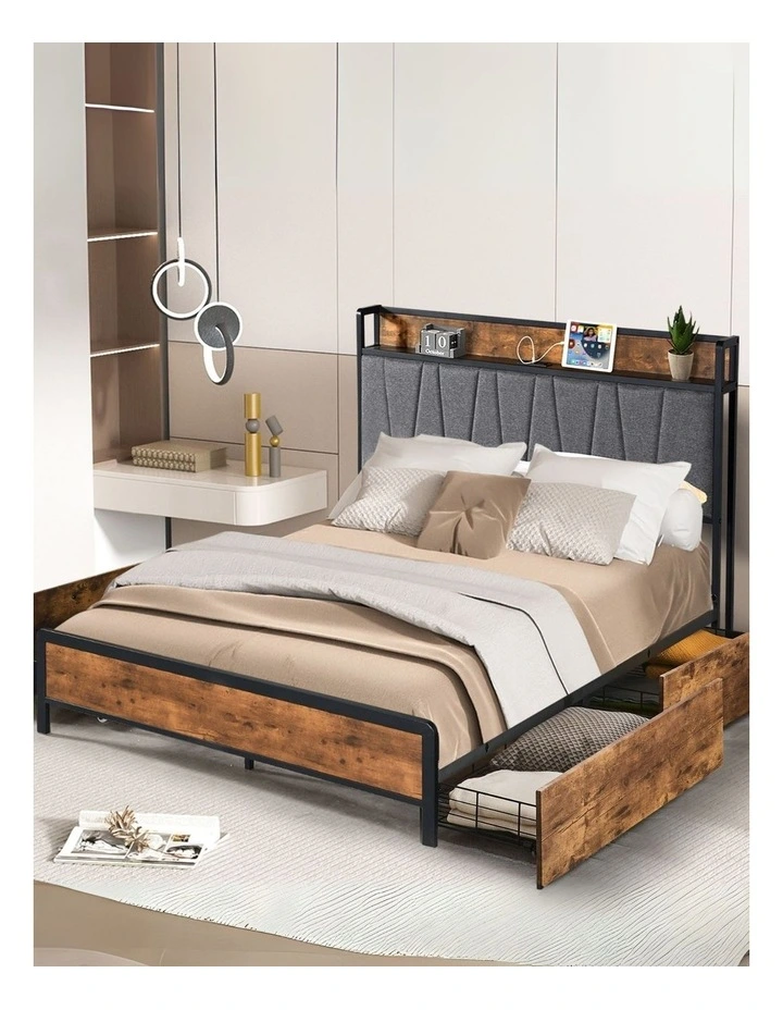 Queen Bed Frame With Drawers in Brown image 7