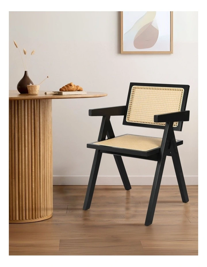 Wooden Rattan Armchair in Beige image 2