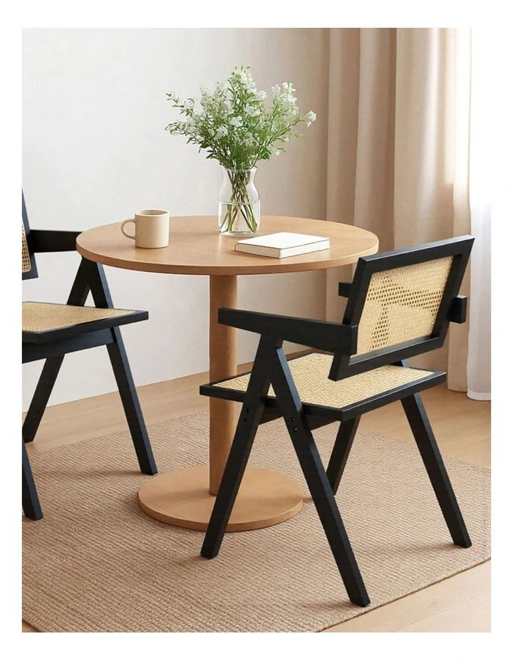 Wooden Rattan Armchair in Beige image 7