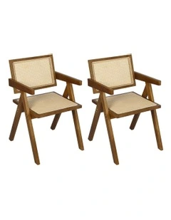 Wooden Rattan Armchair in Brown