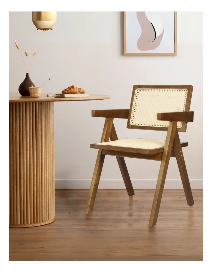 Wooden Rattan Armchair in Brown image 2