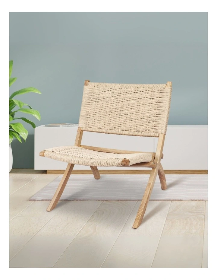 Wooden Rattan Accent Chair in Beige image 2
