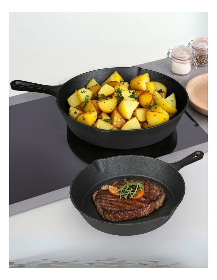 Cast Iron Frying Pan Set in Black image 7
