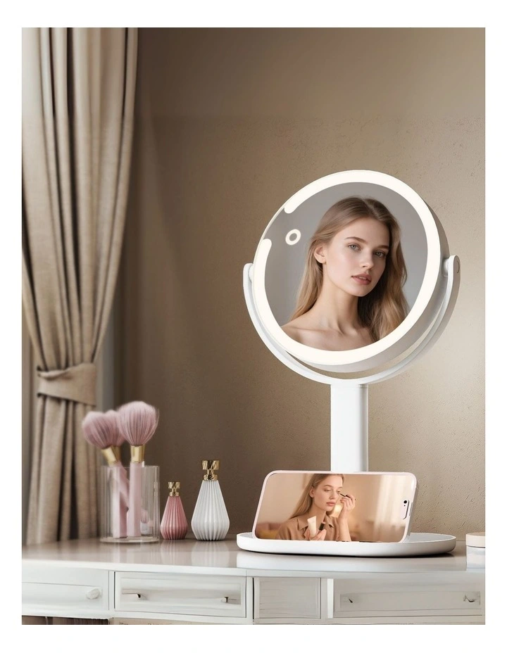 Round Magnifying Makeup Mirror in White image 2