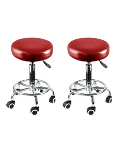 2x Salon Stool Swivel Barber Stools Bar Chair Lift Hairdressing Round in Red