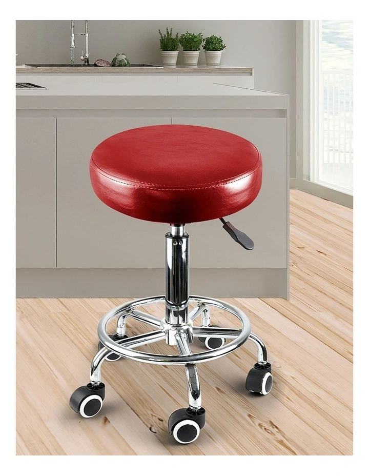 2x Salon Stool Swivel Barber Stools Bar Chair Lift Hairdressing Round in Red image 2