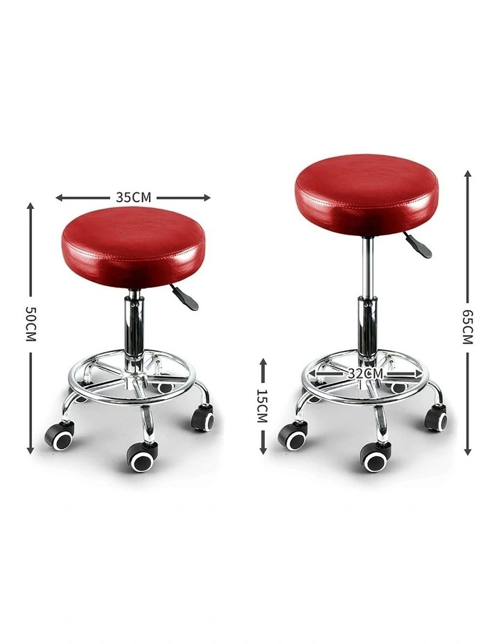 2x Salon Stool Swivel Barber Stools Bar Chair Lift Hairdressing Round in Red image 3