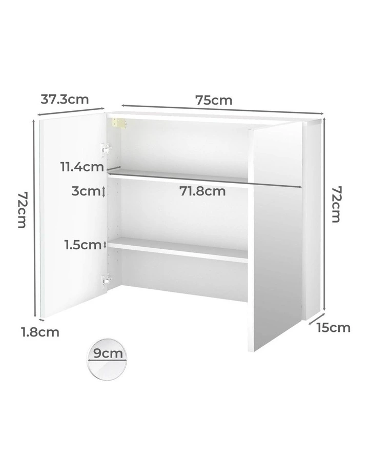 Bathroom Mirror Storage Cabinet Vanity Medicine Makeup Wall Mounted 75CM in White image 3