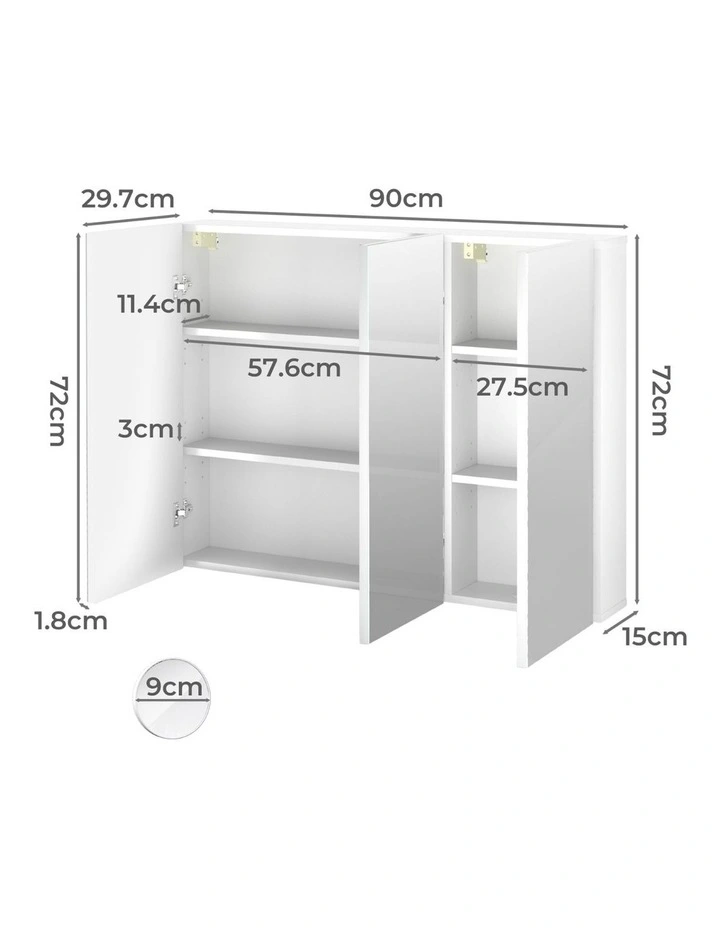 Bathroom Mirror Storage Cabinet Vanity Medicine Makeup Wall Mounted 90CM in White image 3