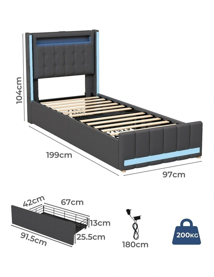 Single Solid Bed Frame in Grey image 2