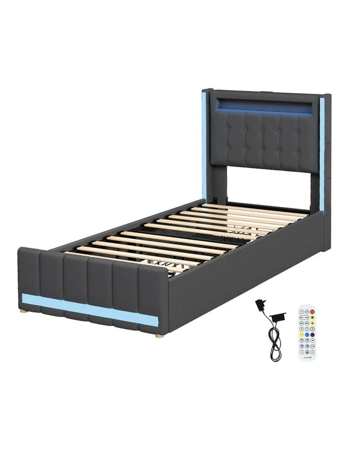 Single Solid Bed Frame in Grey image 3