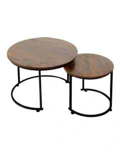 Round Nesting Coffee Table Set of 2 in Brown