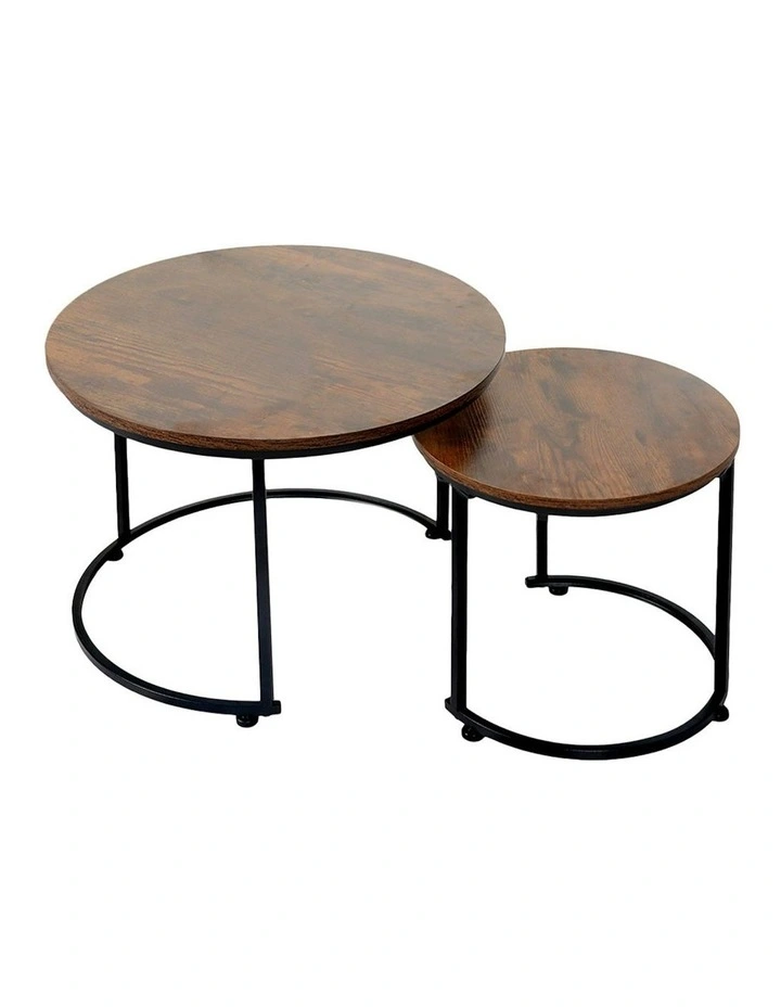 Round Nesting Coffee Table Set of 2 in Brown image 1