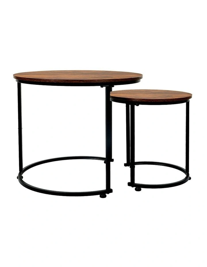 Round Nesting Coffee Table Set of 2 in Brown image 2