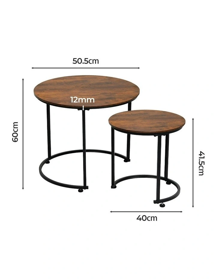 Round Nesting Coffee Table Set of 2 in Brown image 3