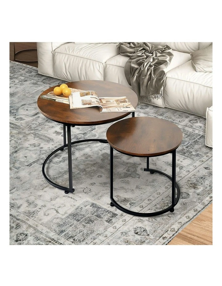 Round Nesting Coffee Table Set of 2 in Brown image 7