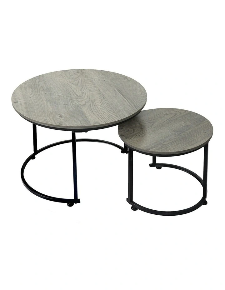 Round Nesting Coffee Table Set of 2 in Grey image 1