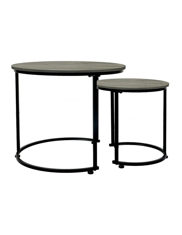 Round Nesting Coffee Table Set of 2 in Grey image 2