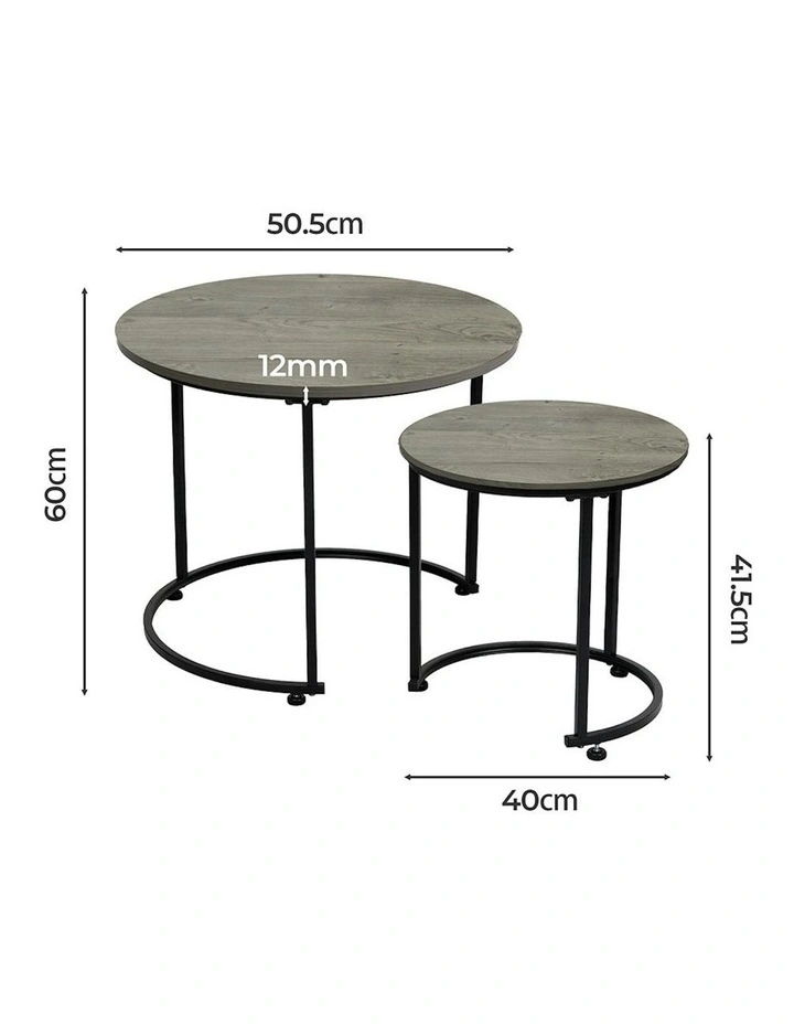 Round Nesting Coffee Table Set of 2 in Grey image 3