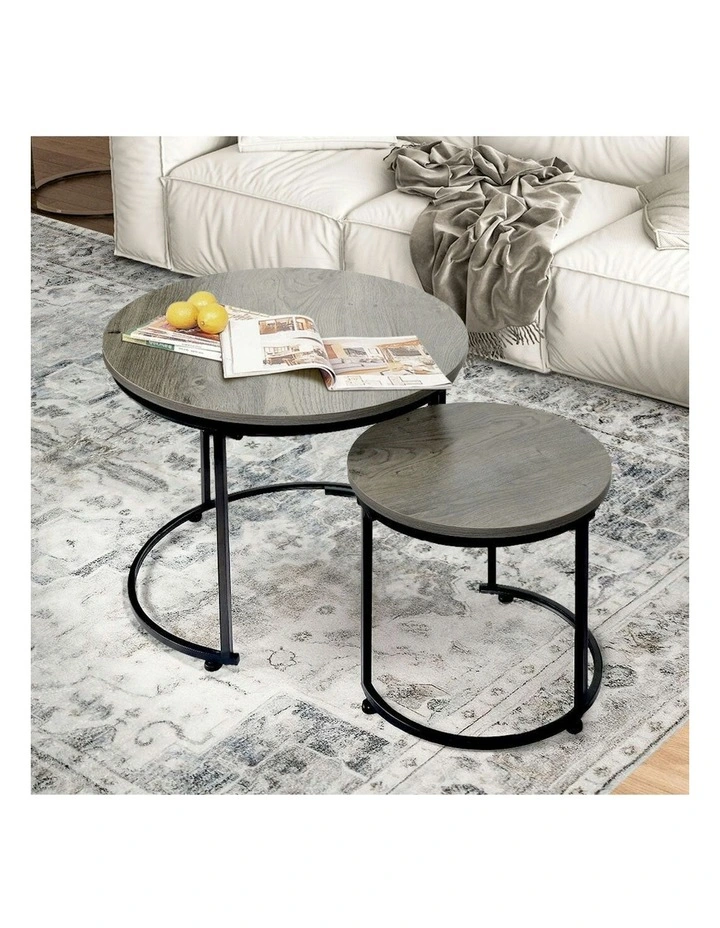 Round Nesting Coffee Table Set of 2 in Grey image 7