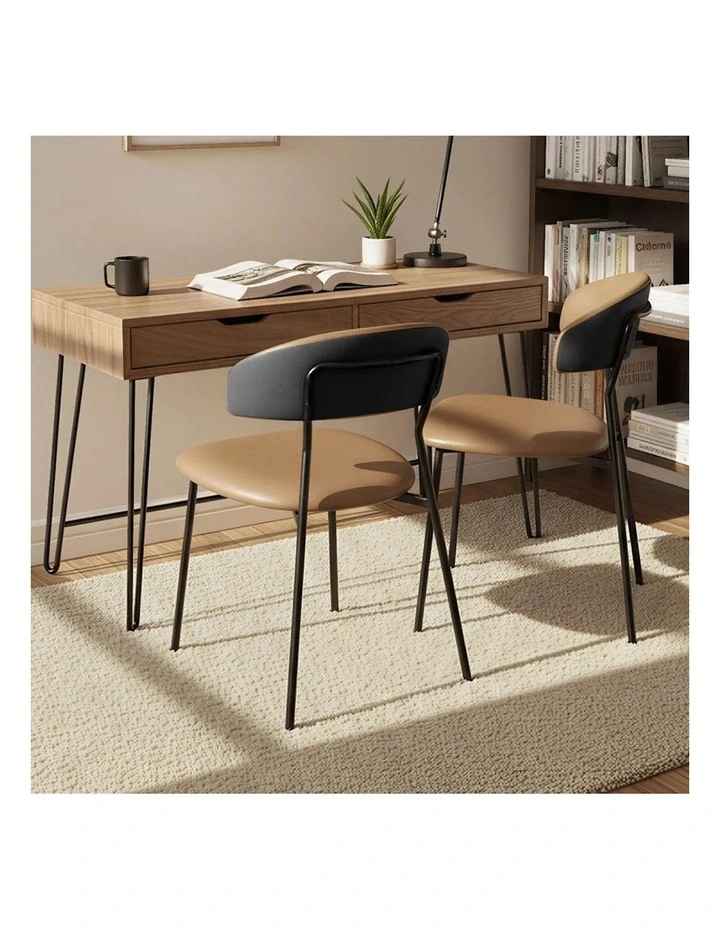 PU Leather Padded Seat Kitchen Lounge 2x Dining Chairs in Brown image 7