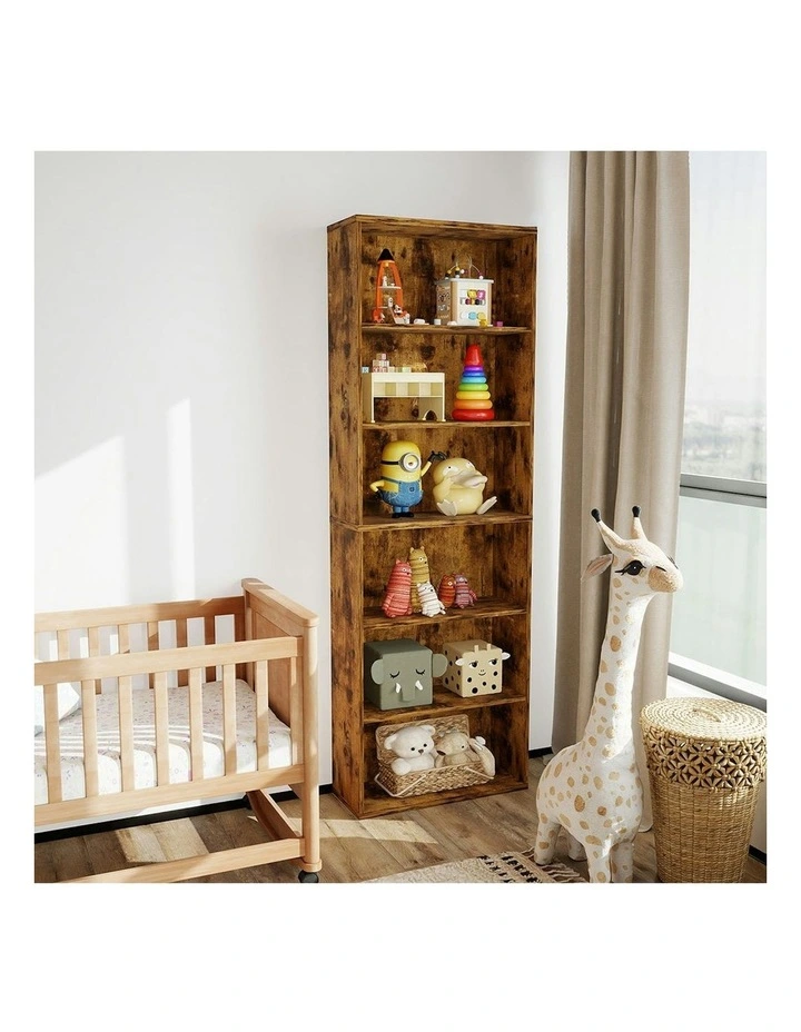 Storage Shelves Bookcase Display Unit Organizer Cabinet 6 Tier Book Shelf in Brown image 7