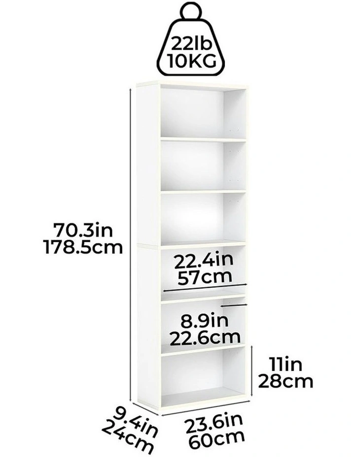 Slim 6 Tier Bookshelf Narrow Bookcase Storage Shelf Organizer Unit in White image 3