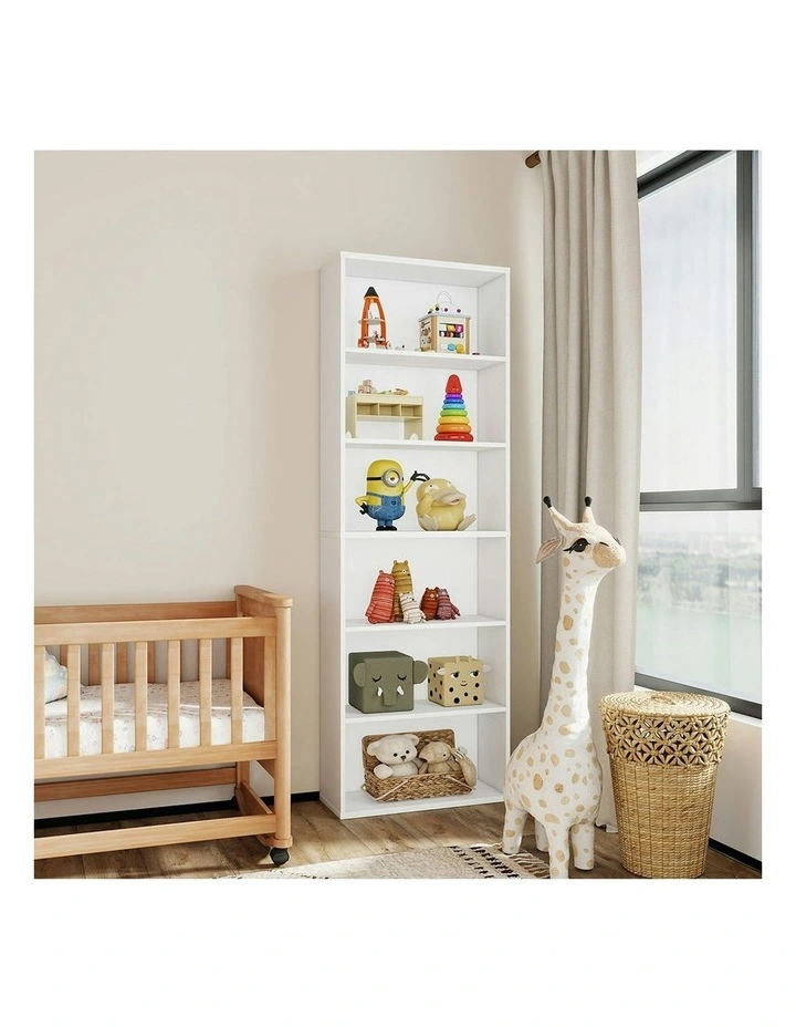 Slim 6 Tier Bookshelf Narrow Bookcase Storage Shelf Organizer Unit in White image 7