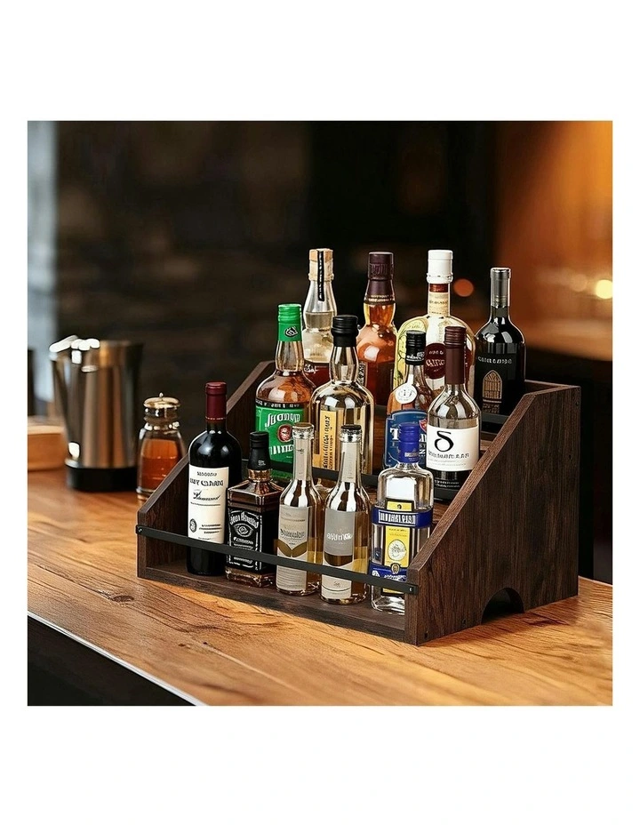 Counter Top Wine Rack Storage Liquor Bottle Display Shelf Wooden Holders in Brown image 7