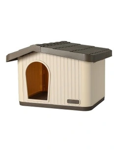 Outdoor Weather-Resistant Kennel with Vent Plastic Dog Cage in Beige/Brown