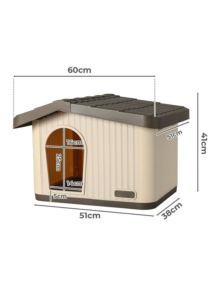 Outdoor Weather-Resistant Kennel with Vent Plastic Dog Cage in Beige/Brown image 3
