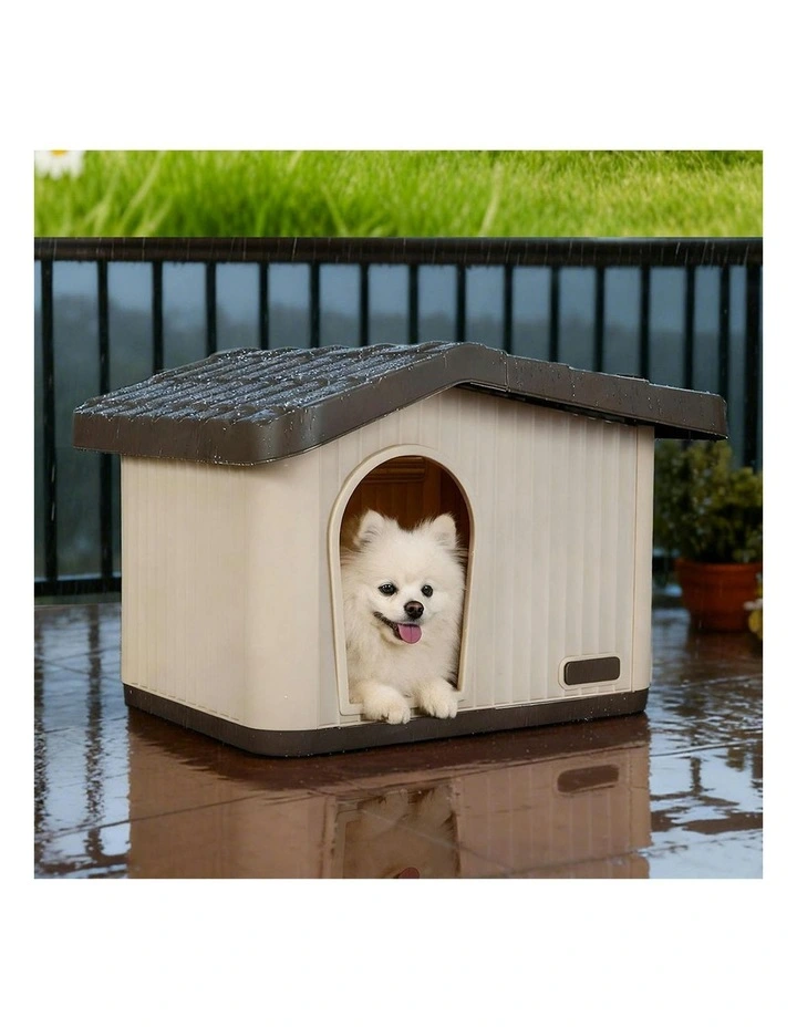 Outdoor Weather-Resistant Kennel with Vent Plastic Dog Cage in Beige/Brown image 7