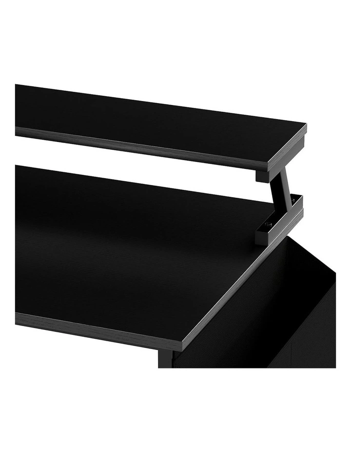 RGB LED Storage Drawers Power Outlet with L Shaped Gaming Desk in Black image 5
