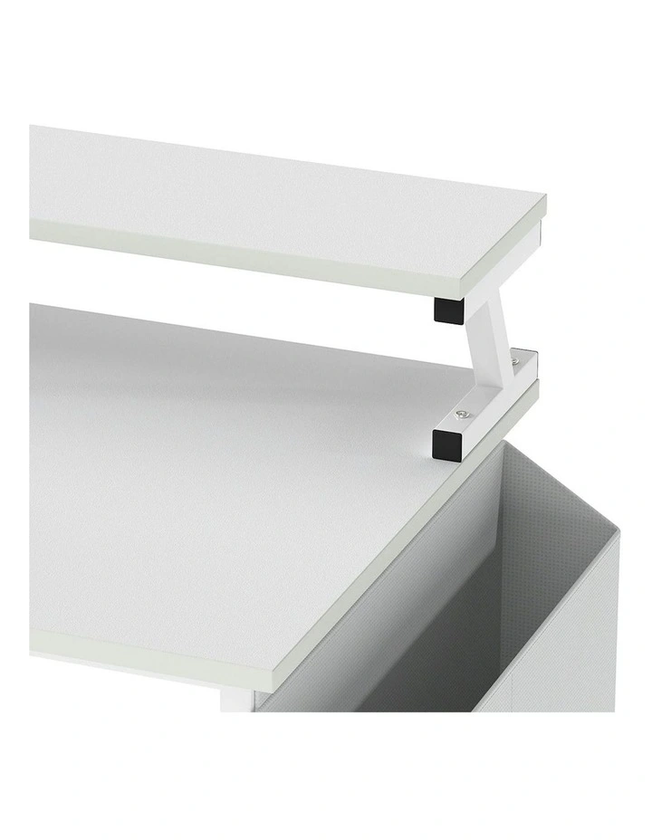 RGB LED Storage Drawers Power Outlet with L Shaped Gaming Desk in White image 5