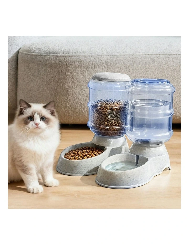 Gravity Food Bowl Automatic Pet Feeder and Water Dispenser Set 3.5L in White image 7