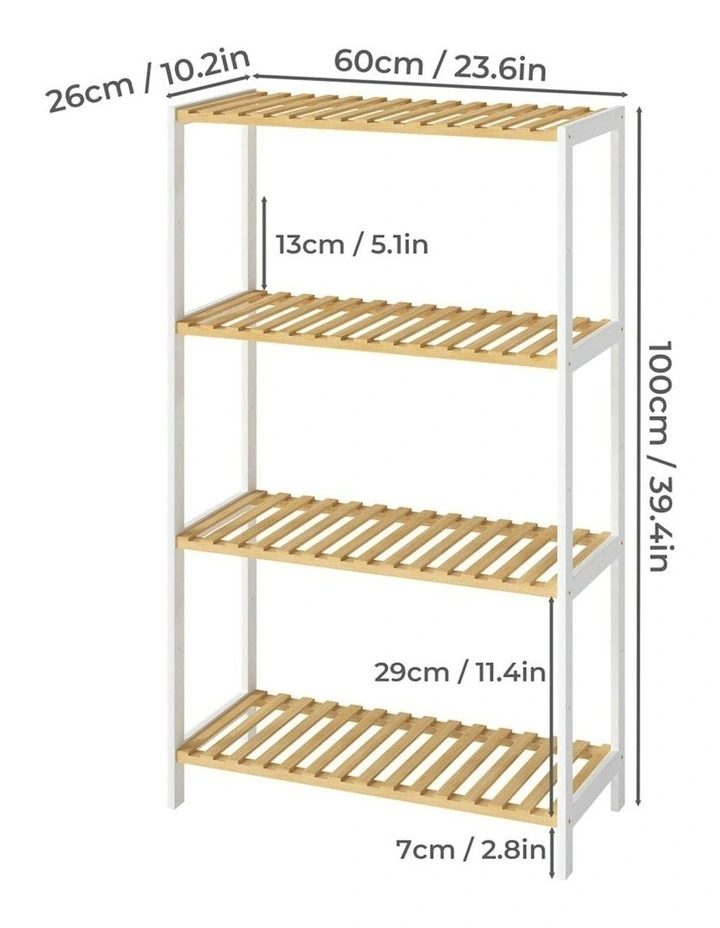 Bamboo Storage Rack 4 Tier 100cm in Multi image 3