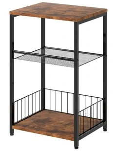 Metal Wood Storage Bedside End Table 3 Tier in Brown