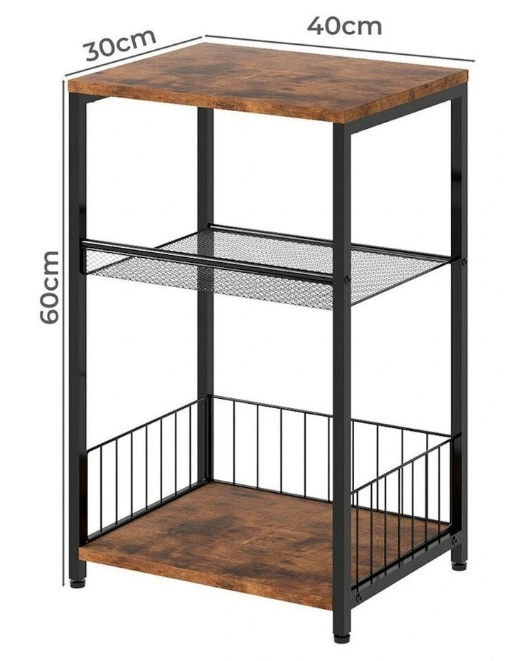 Metal Wood Storage Bedside End Table 3 Tier in Brown image 3