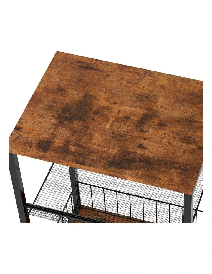 Metal Wood Storage Bedside End Table 3 Tier in Brown image 5