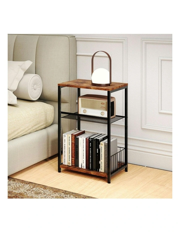 Metal Wood Storage Bedside End Table 3 Tier in Brown image 7