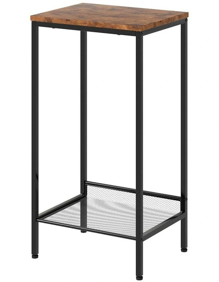 Industrial Side Table Shelf 2-Tier in Retro Brown image 1