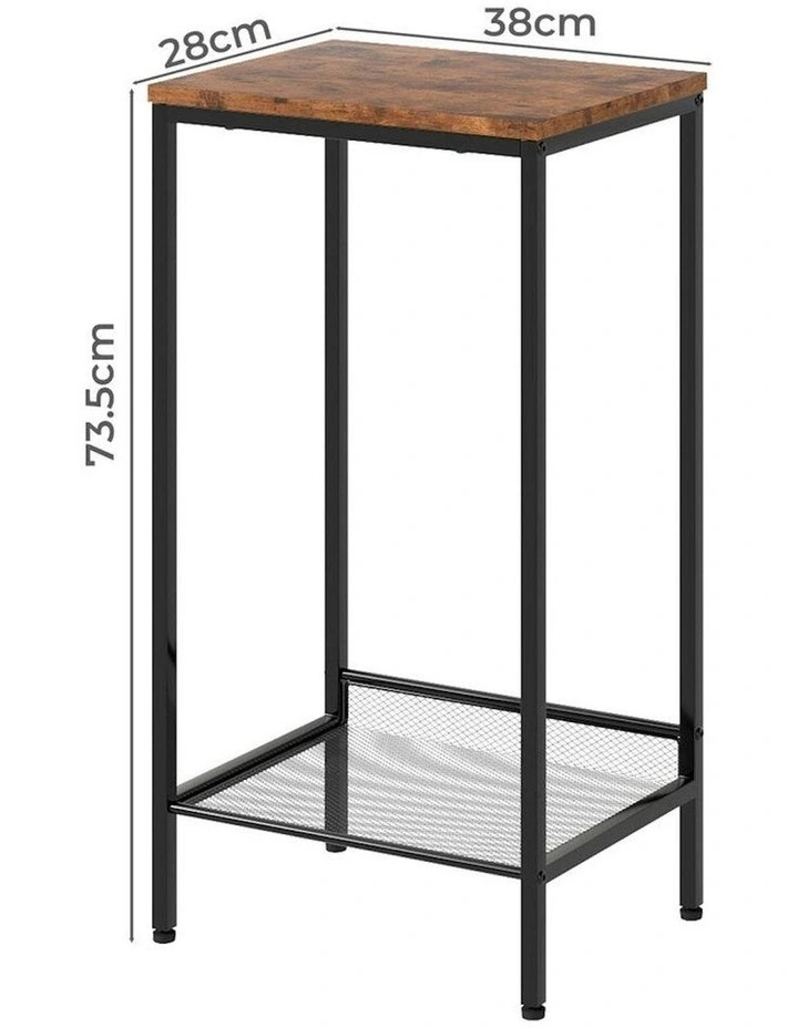 Industrial Side Table Shelf 2-Tier in Retro Brown image 3
