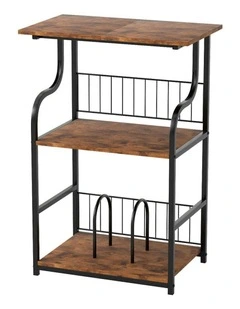 Modern Wood Record Player Side Table 3-Tier Storage Shelf in Brown