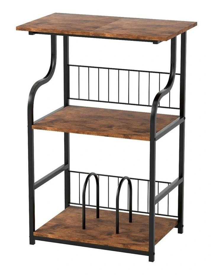 Modern Wood Record Player Side Table 3-Tier Storage Shelf in Brown image 1