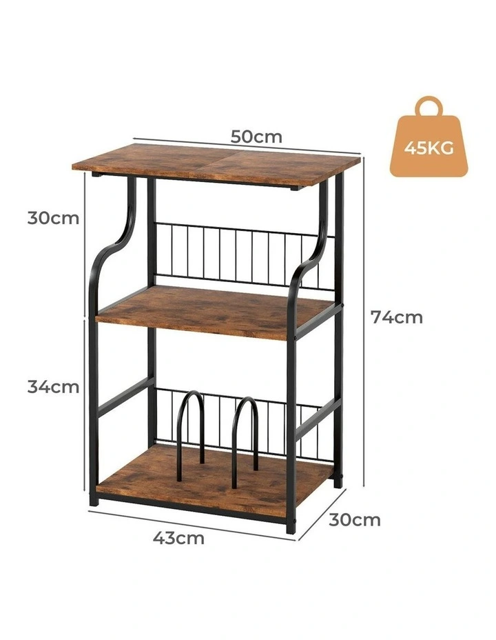 Modern Wood Record Player Side Table 3-Tier Storage Shelf in Brown image 3