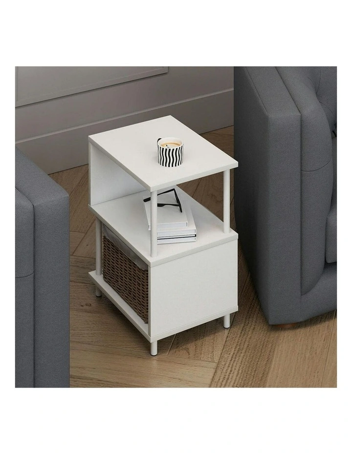 End Living Room Bedside Table 3Tier Storage in White image 7
