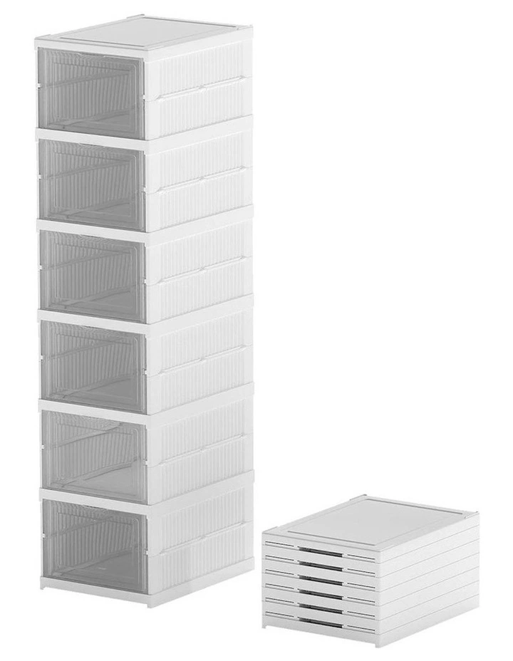 Shoe Box Foldable Home Shoe Shelf Ventilated Storage Organizer 6 Pcs in White image 1