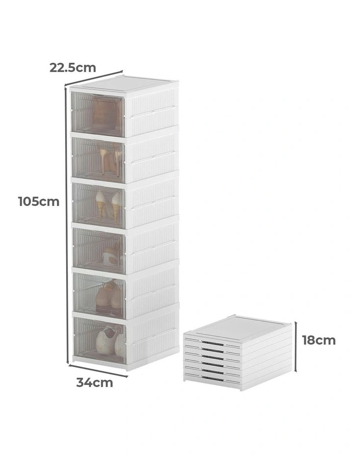 Shoe Box Foldable Home Shoe Shelf Ventilated Storage Organizer 6 Pcs in White image 3