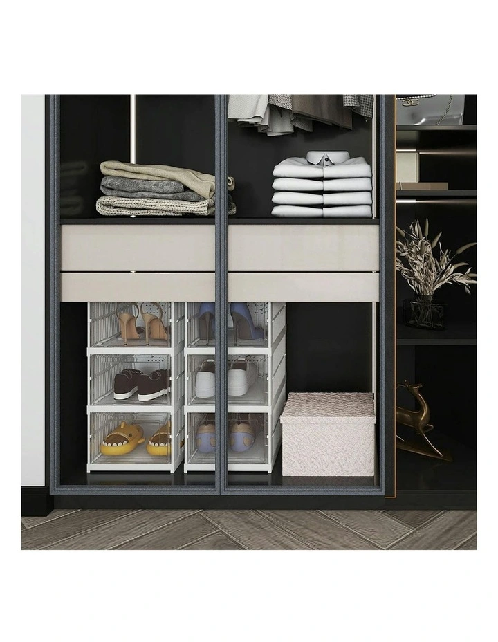 Shoe Box Foldable Home Shoe Shelf Ventilated Storage Organizer 6 Pcs in White image 7